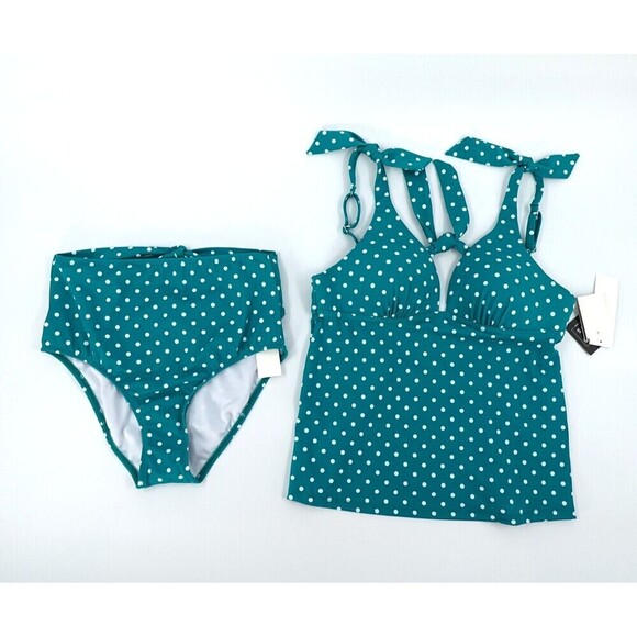 Polka Dot Tankini Swimsuit Womens Small Emerald Push Up Bathing Suit Cruise - Picture 1 of 16